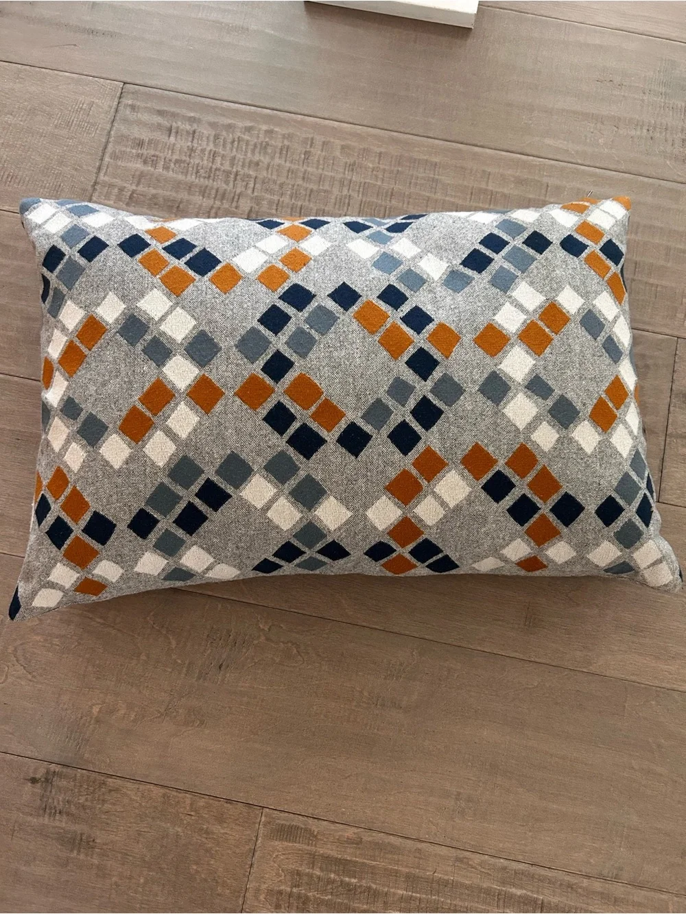 Crate&Barrel Geometric Pattern Accent Pillow in Gray, Navy & gold